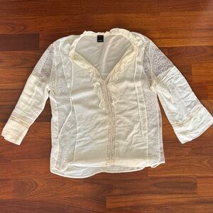 Pinko White Long Sleeve Lace Ruffle Boho Blouse